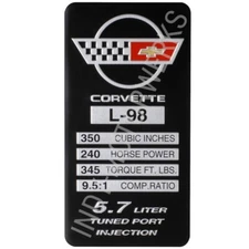 C4 1987 L98 CORVETTE ENGINE ID SPEC METAL DATA PLATE CONSOLE ASHTRAY DOOR EMBLEM