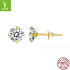Zirconia Clear Cz Stud Earrings 925 Sterling Silver Gold-Plated Round Cubic