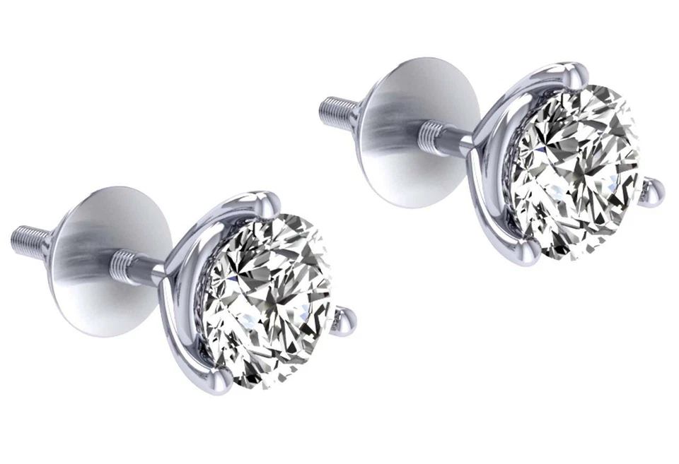 Juego de aretes solitario Martini SI2 H 0,90 quilates diamante corte redondo oro blanco de 14 quilates Foto 4 de 4