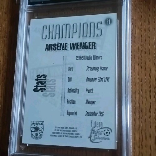 Arsene Wenger Champions 1999 Futera Fans Card Get Graded 9.5 Mint -Pop 1 - Foto 6 di 8