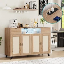 Sideboard Buffet Cabinet Rattan Kitchen Buffet Cabinet with 2 Drawers Console   