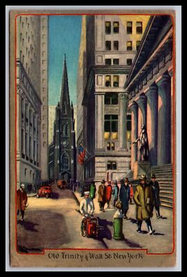 Post Card - Old Trinity & Wall Street,  New York