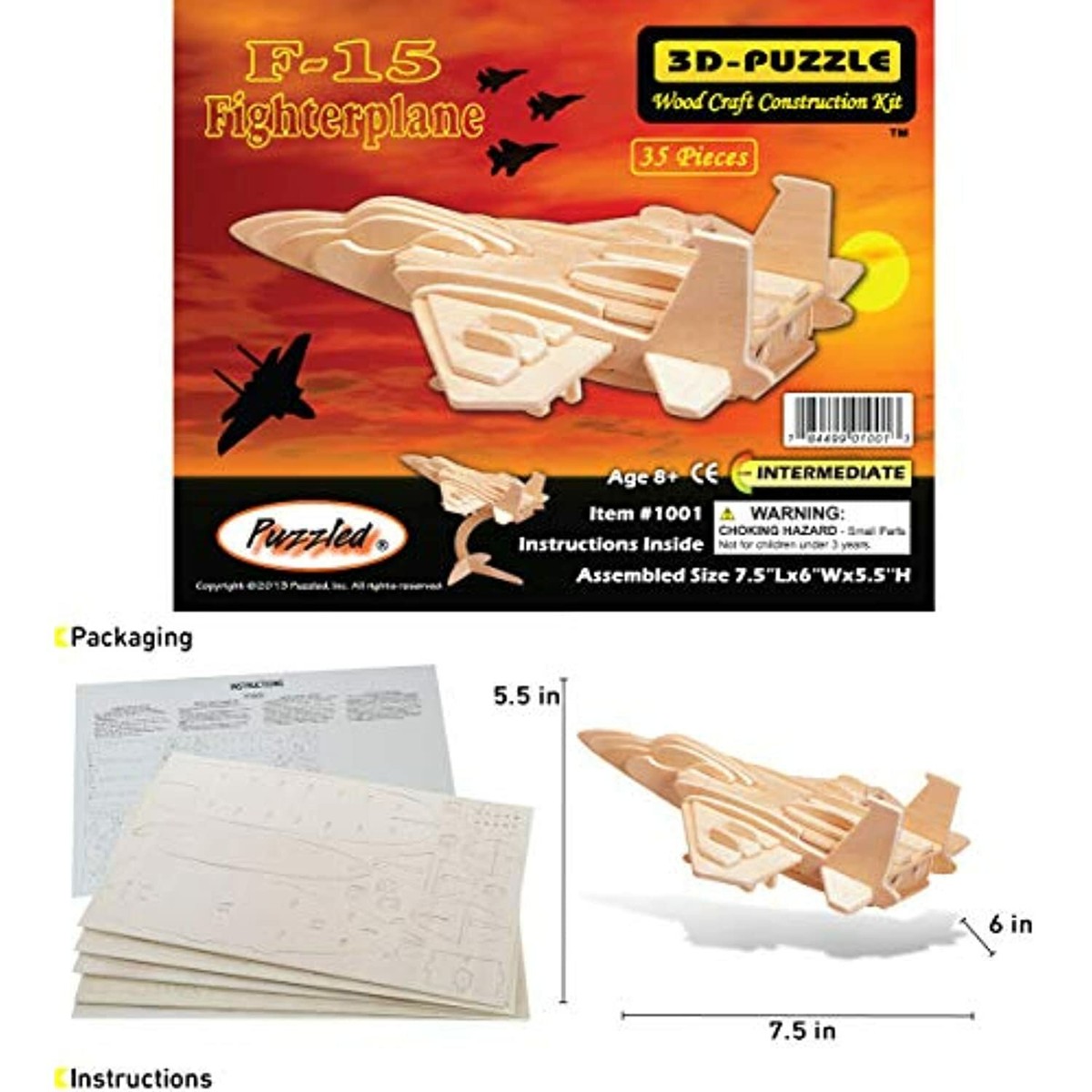F15 Fighterplane Woodcraft Construction Kit 3d Puzzles Pre-cut
