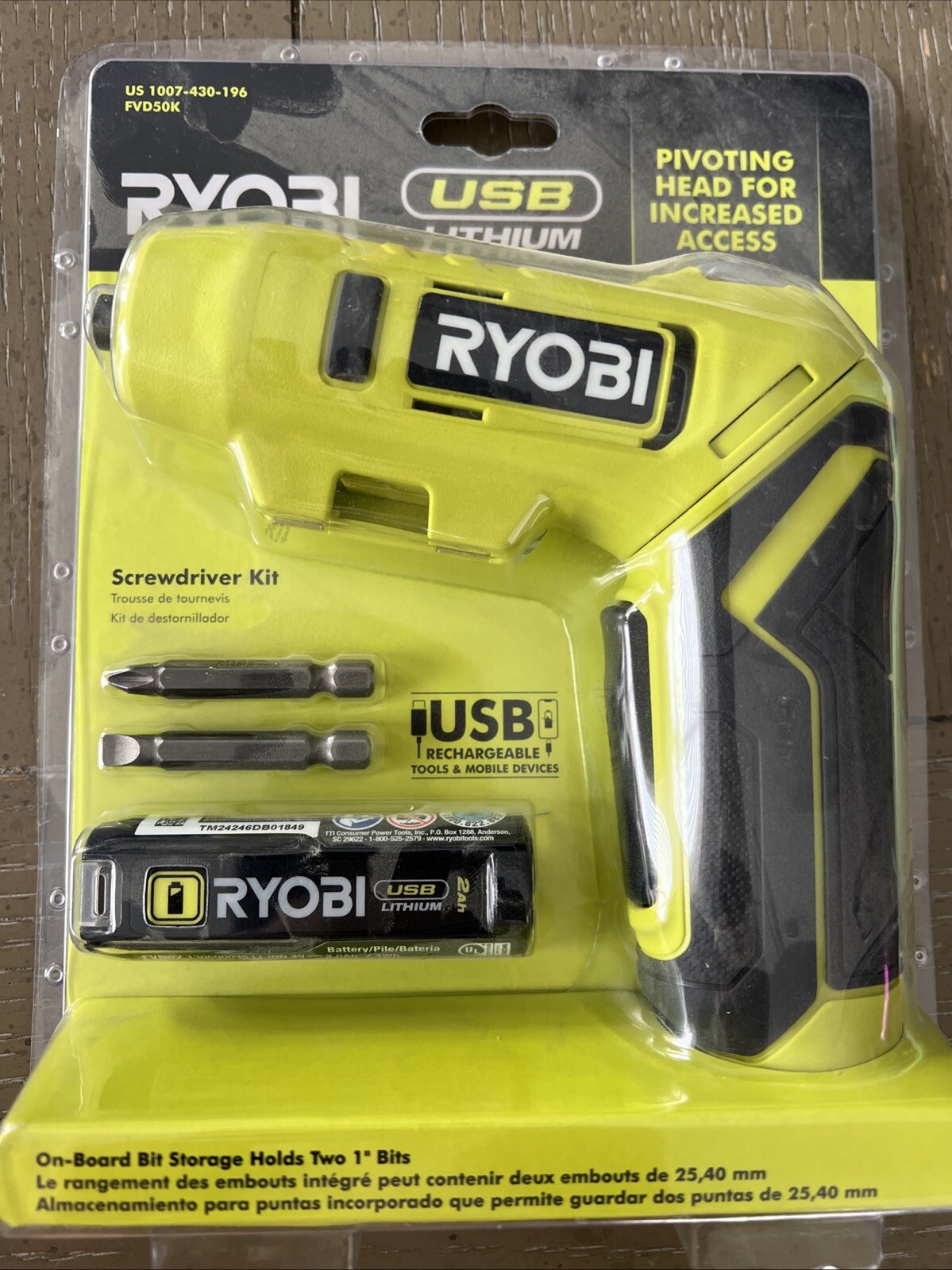 Ryobi FVD50K 4V USB Li-Ion Screwdriver Kit USB lithium With Battery
