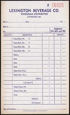 Vintage receipt LEXINGTON BEVERAGE CO Pepsi Cola 1950s Missouri unused n-mint