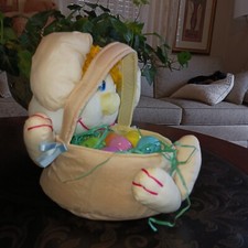 Vintage 80s Plush Easter Bunny Basket Puffalump-Style Pastel Colors