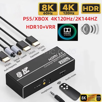 HDMI 2.1 Switch 8K 60Hz Audio Extractor Converter Splitter Switcher HDR10