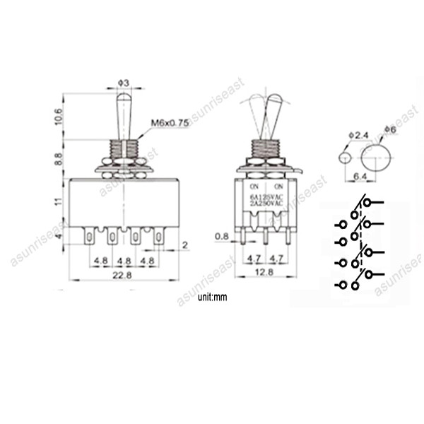X12pz Mini Interruttore A Levetta, 2 Posizioni, ON/OFF, 6A/125VAC, 3A - Foto 11