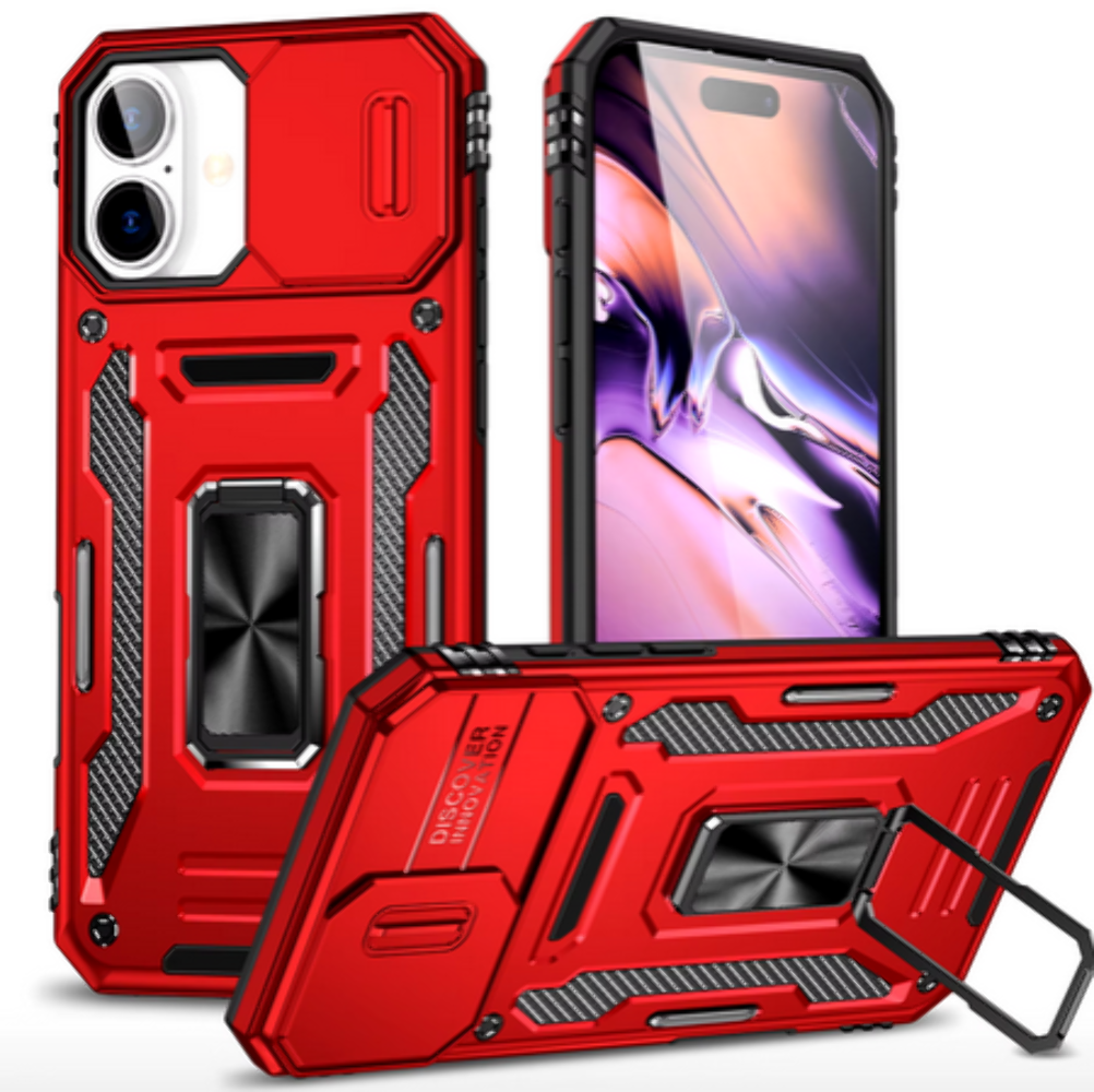 iPhone 15 Case – Shockproof, Magnetic Stand, Camera Protection, Red-image