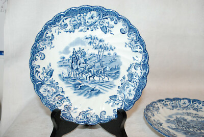4 Johnson Brothers Coaching Scenes Blue And White Saucers | eBay