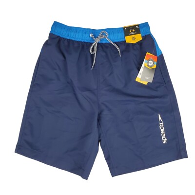 SPEEDO Men's Swim Trunks Size Small Marina Long Volley Blue 2 Way Stretch UPF