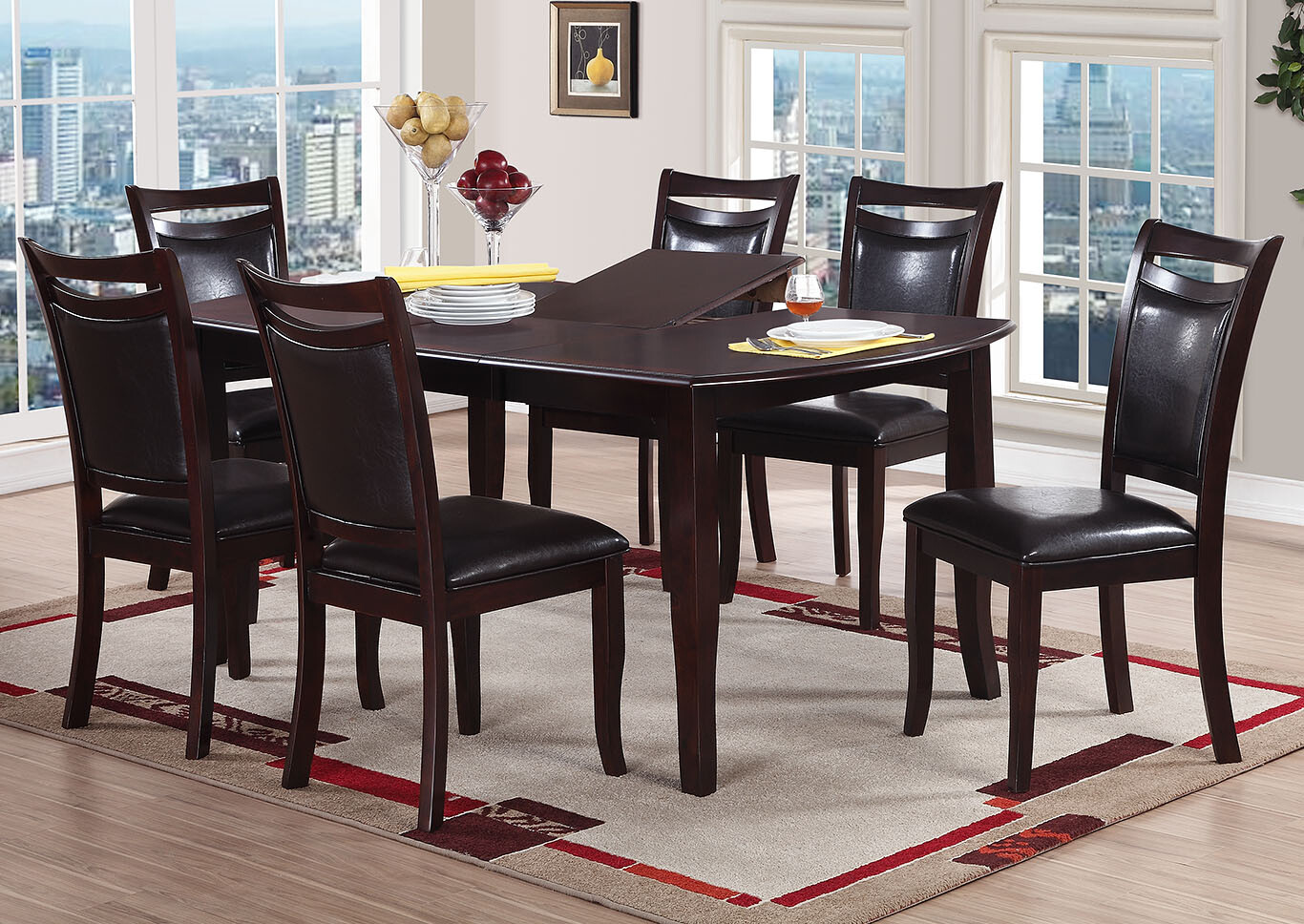 Espresso Anacardium Wood Faux Leather Upholstery Seat Dining Side Chair Set of 2