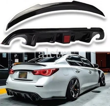 Gloss Black For 2014-17 Infiniti Q50 PSM Duckbill Trunk Spoiler + Rear Diffuser