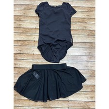 Justice Black Bow Back Dance Leotard w Sheer Skirt Girls Size XS 5/6 
