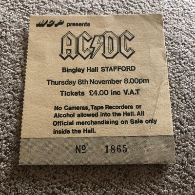AC/DC Bon Scott ticket Bingley hall Stafford 08/11/79 #1865 Highway to Hell tour