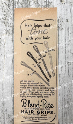 Blend-Rite Hair Grips Newey Bros Birmingham 1946 Vintage Kleingedruckte Werbung