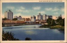 Flint River and Skyline Flint Michigan vintage postcard p309