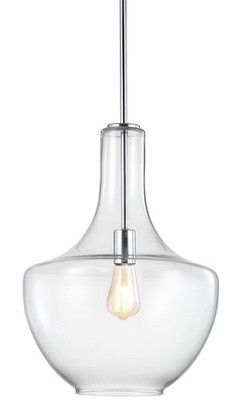 JONATHAN Y 13.25 in. Chrome Clear Glass LED Hanging Pendant Light Ceiling Lamp