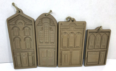 Vintage Hartstone Pottery Cookie Mold Row Houses Gingerbread City Set of 4 READ