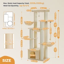 Large Cat Tree for Indoor Adult Cats Tall Cat Tower with Thick Scratching Posts 