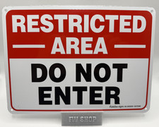 Restricted Area Do Not Enter Sign - Red/Black on White - 10x7 Aluminum - 4 Pack
