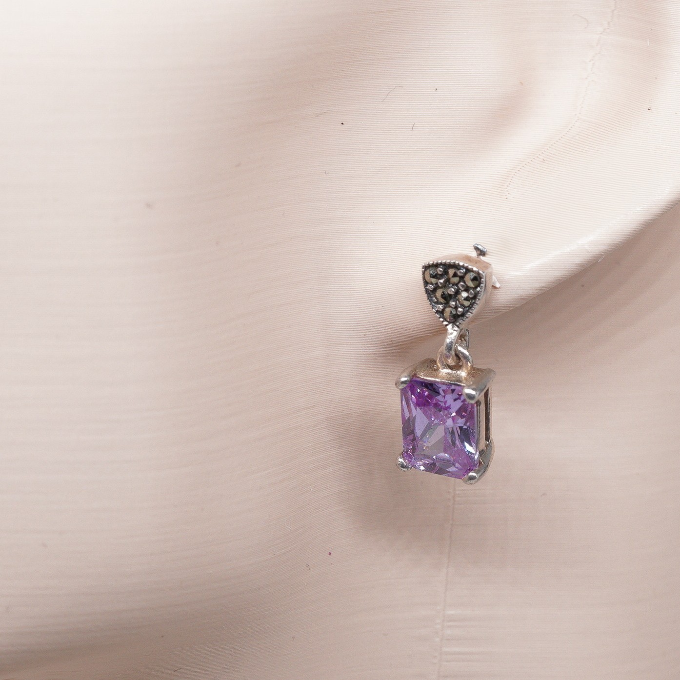 Sterling Silver - Princess cut Rectangle Amethyst… - image 5