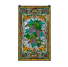 20" x 33.75" Tiffany Style stained glass window panel flower Grape w/ Vine HF220
