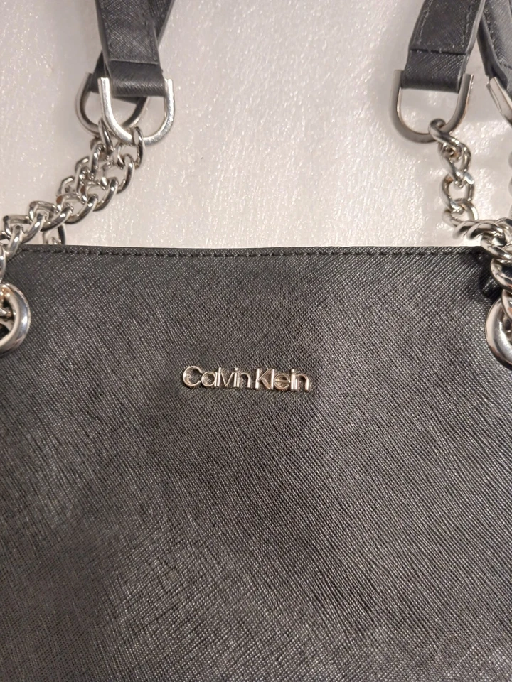 Calvin Klein Hayden Saffiano Black Leather Shoulder Bag – Silver Chain – Used - Image 2 of 4