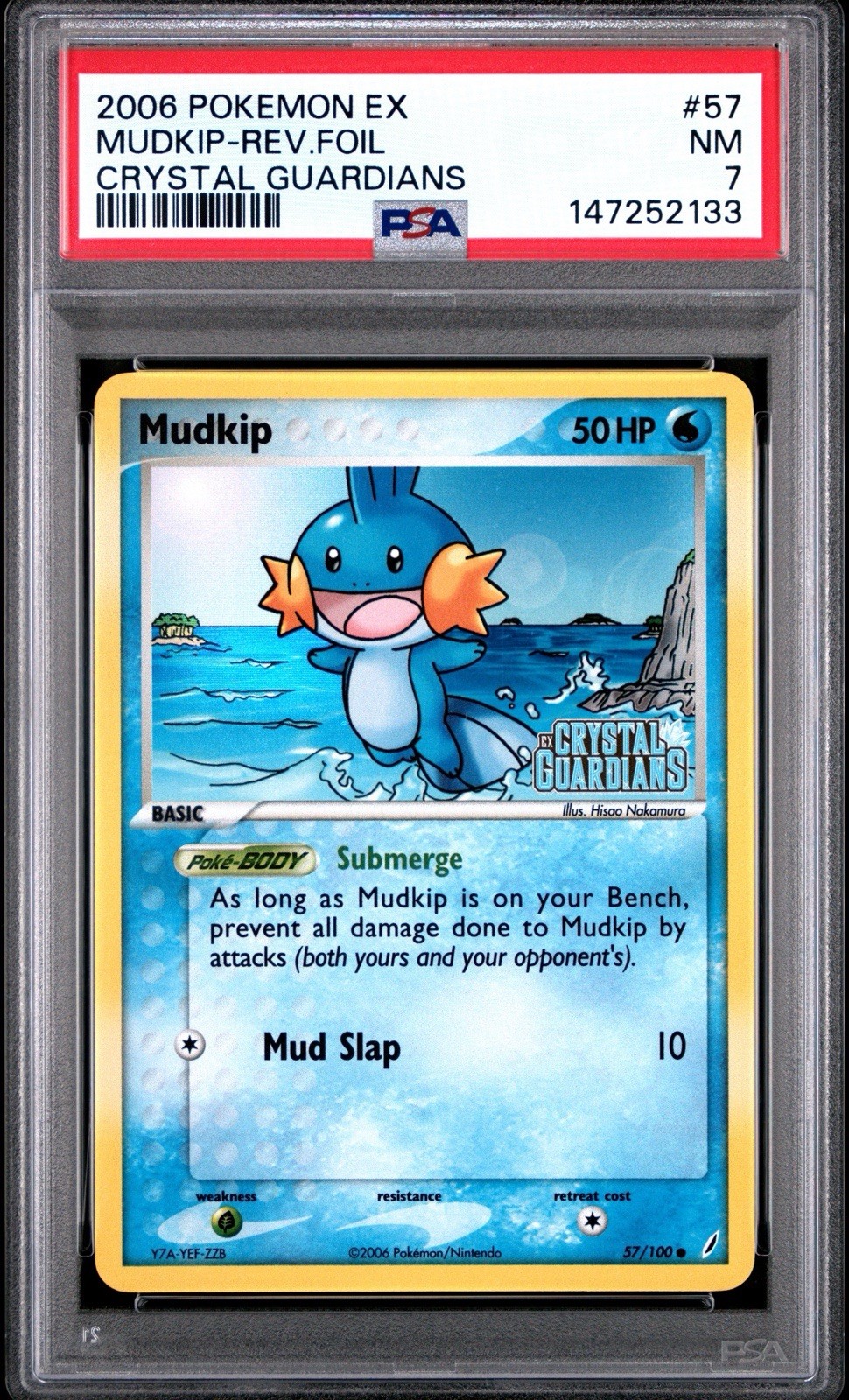 2006 POKEMON EX CRYSTAL GUARDIANS #57 MUDKIP-REVERSE FOIL PSA 7