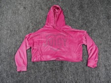 Juicy Couture Hoodie Womens Medium Pink Velour Cropped Bedazzled Sleepwear Hoody
