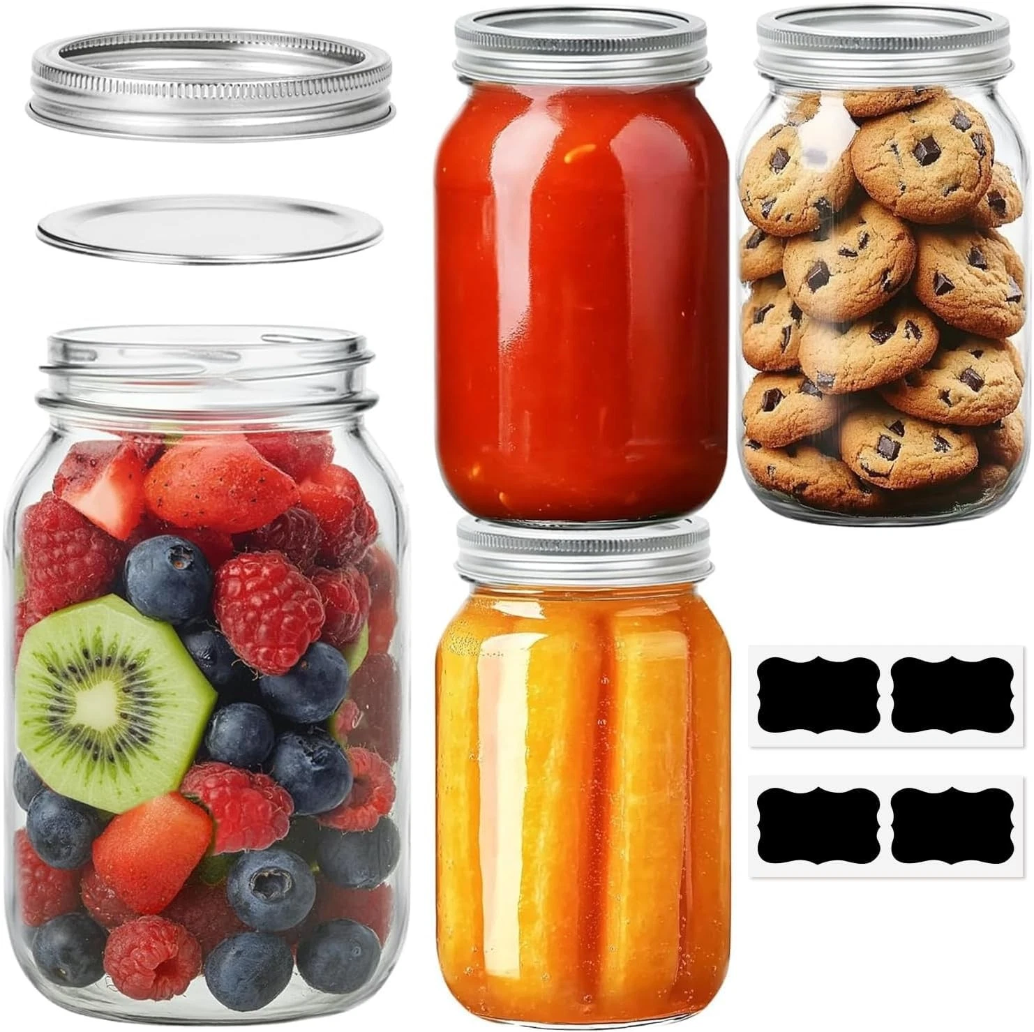 Wide Mouth Mason Jars 32 oz with Lids 4 Pcs, Quart Mason Jars with Seal Band,...