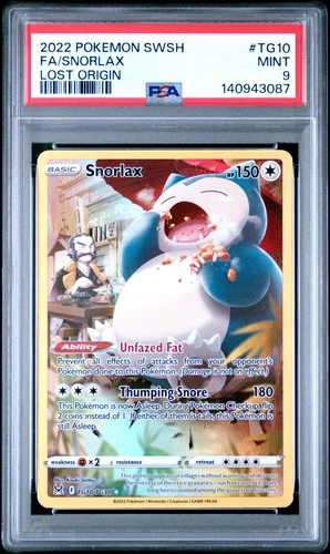 2022 POKEMON SWORD & SHIELD LOST ORIGIN #TG10 FULL ART/SNORLAX PSA 9