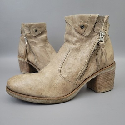 Nero Giardini Leather Boho Ankle Boots Size 38 US 8 Tan Cream Made in Italy 