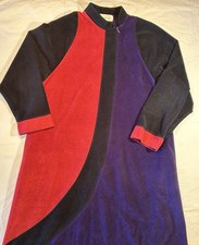 Vintage 70 s Vanity Fair Women s Small Velour Color Block Zip-Up Housecoat Robe
