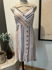 Express Striped Midi Dress With Buttons Size Small