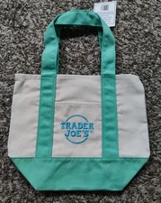 Trader Joe’s Mini Pastel Canvas Tote Bag Pastel Green NWT