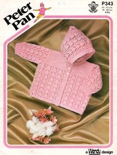 ~ Peter Pan Baby Knitting Pattern For Pretty Lacy Hooded Jacket ~ 16" ~ 20" ~