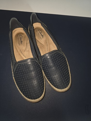 #ad #ad NEW Clarks Elaina Ruby Women’s Slip On Flats Navy Leather loafers $50.00