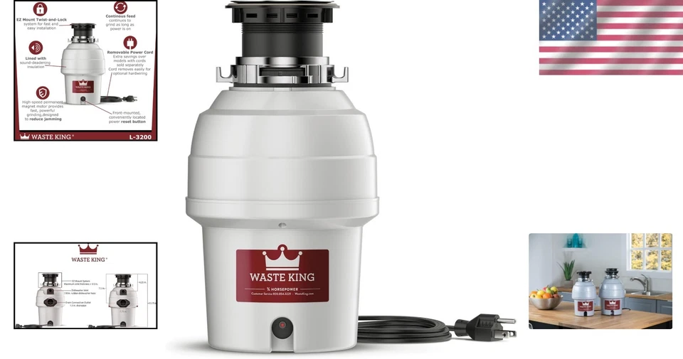 3/4 HP Garbage Disposal with Power Cord - Image 2 of 4