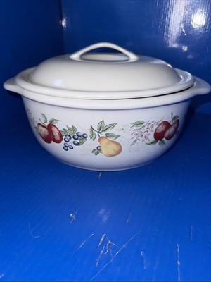 1980s Corelle Coordinates Chutney Pattern 2.5quart Stoneware Covered CasserolEUC