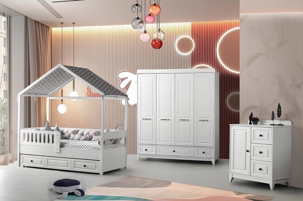 Modern Komplett Jugendzimmer Luxus Kinderzimmer Set 3Tlg Weiß Farbe Neu-image