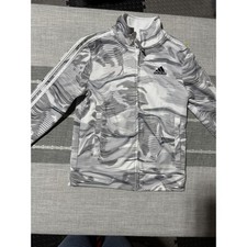 Adidas Kids gray White Marble Print Full Zip Track Jacket Size 8 Three Stripes