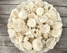 Set of 50 DIY Sola Wood Flowers Assortment White Small Craft Wooden Flowers