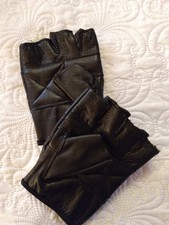 Black Leather Fingerless Gloves Unisex Motorcycle Gym Size XS/S