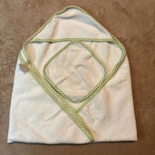 Baby Hooded Towel  Washcloth Set White Green Trim Soft Terry Cotton 24x24