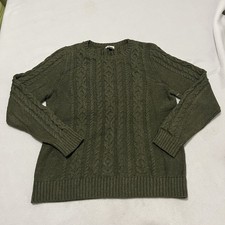 L.L.Bean Womens large Green Heavyweight Cable Knit Crewneck Raglan Sweater.