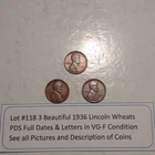 Lot #118 3 Beautiful Lincoln Wheats 1936-P 1936-D 1936-S VG-F See Pictures