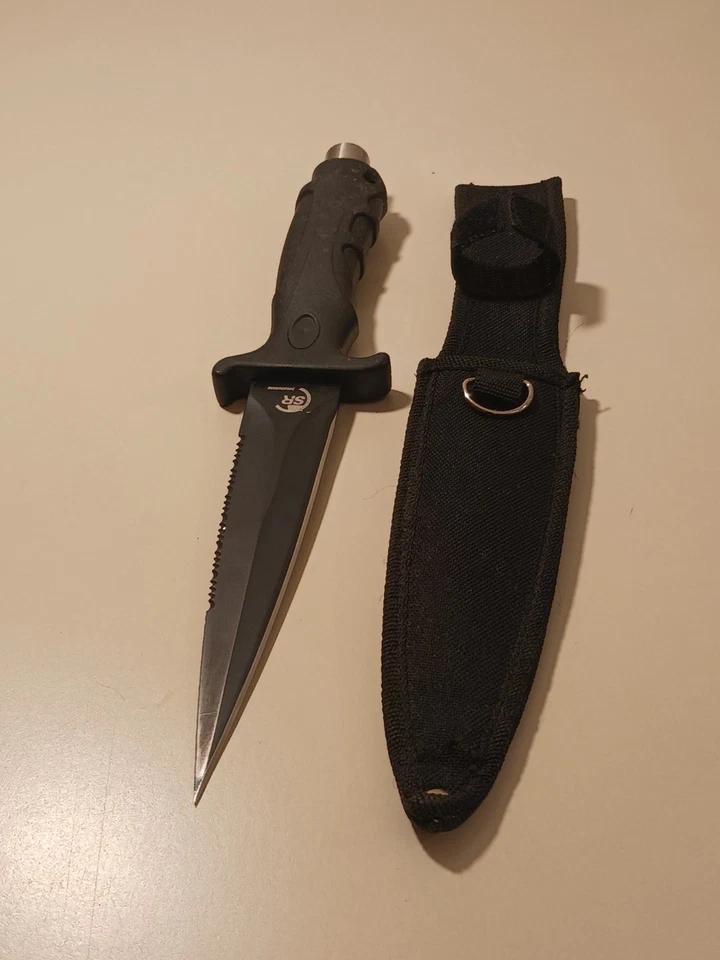 Shuangrong "SR" Black Fixed Blade Tactical Survival Dive Dagger w/ Sheath Gift - Image 2 of 4