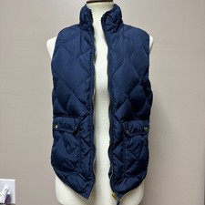 Woolrich Womens Quilted Down Vest Navy Blue Puffer Full Zip Pocket Size Small