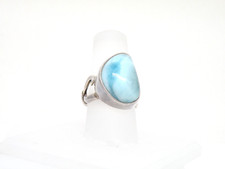 Authentic Vintage Larimar Specimen Ring .925 Sterling Silver Mounting Size 6.25